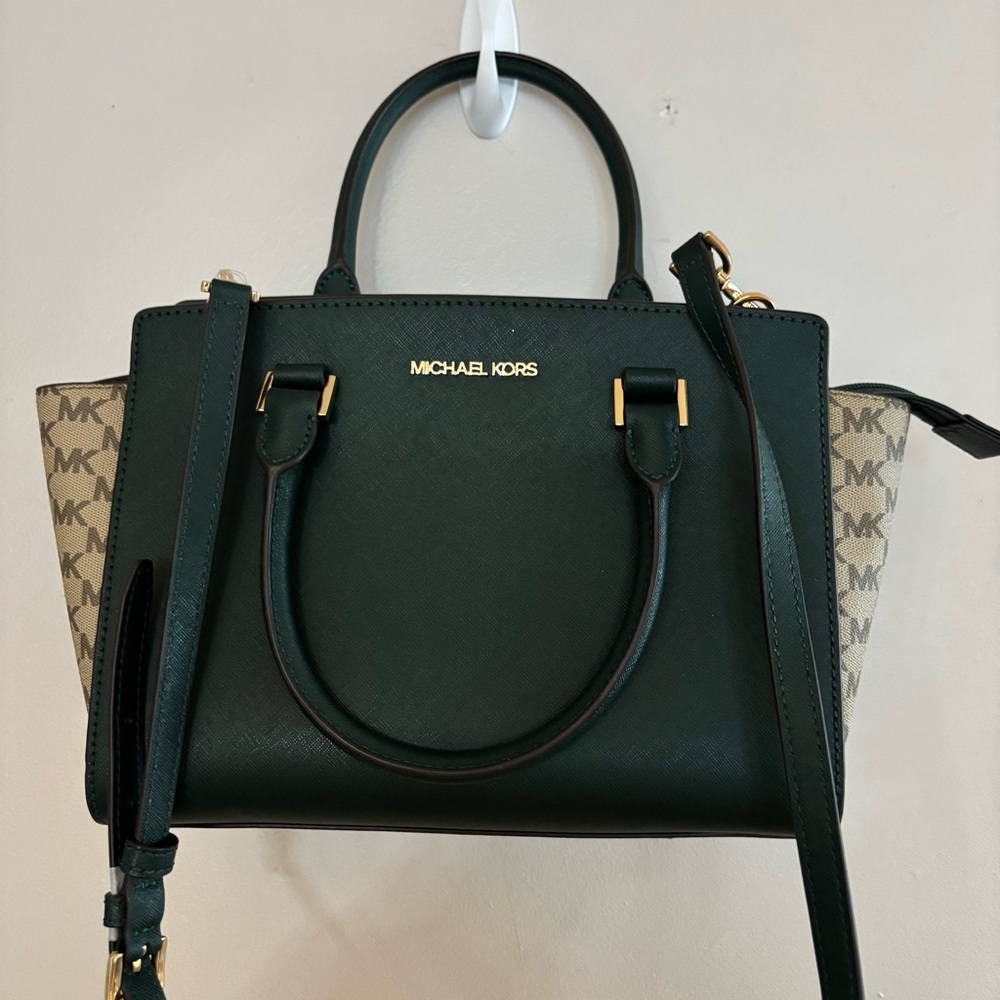 NWT Michael Kors Selma Racing Green Satchel